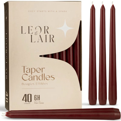 Dark Red Taper Candles - 40 Pack, 10 Inch, Unscented
