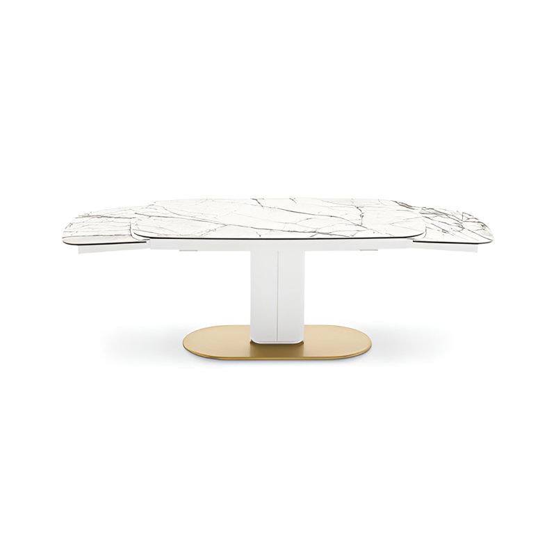 Table extensible Cameo, Marbre blanc, Laiton peint, L 39,38 po x L 116,63 po