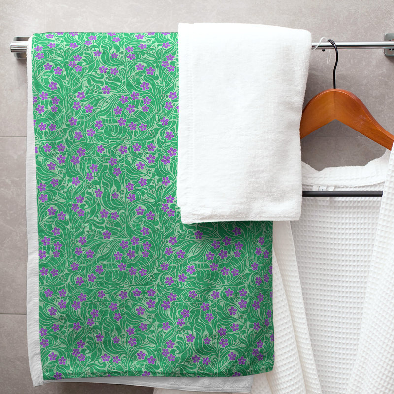 Serviette de bain florale swirly, Vert/mauve