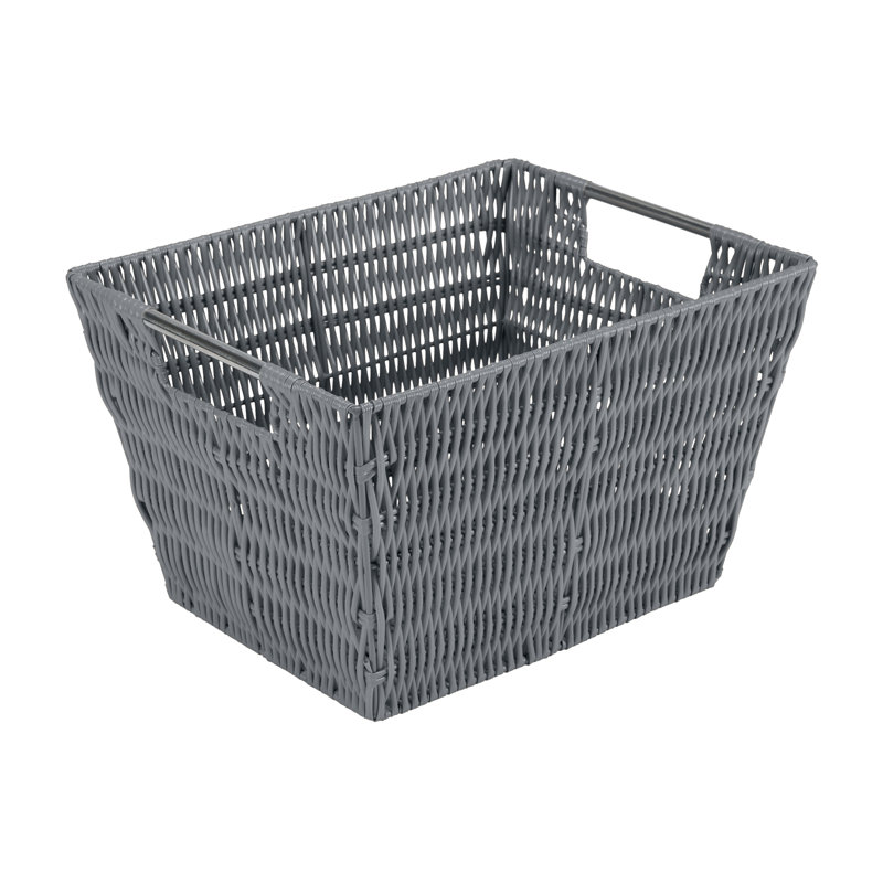 Panier fourre-tout en rotin avec rangement pour petites tablettes en gris anthracite, Gris, H 8 po x l 10 po x P 12 po