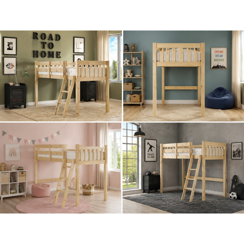 Bristol Mid Sleeper Heavy Duty Pine Loft Cabin Bed, Single (3')