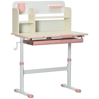 Wooden Kids Study Desk, Height Adjustable Children School Study Table, Student Writing Desk With Tilt Desktop, Drawer, Storage Shelf, Pen Holder by Ebern Designs