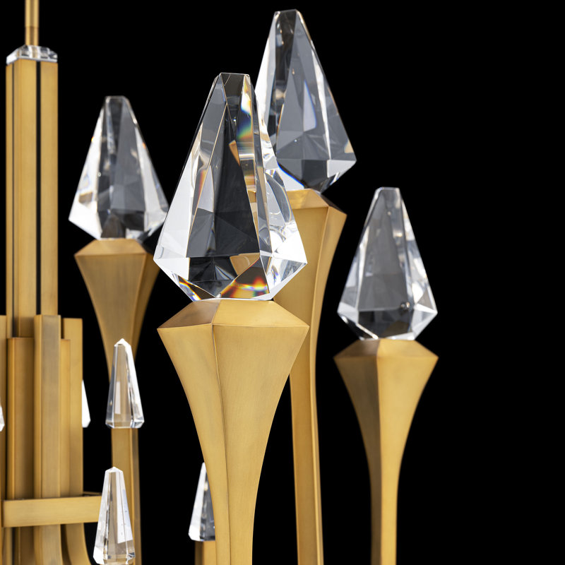Plumeria LED Pendant, 25.25" H x 34.13" W x 34.13" D, Aged Brass, 8 Lights