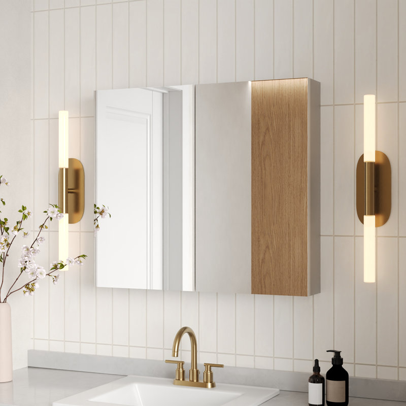 30'' W X 26'' H Frameless Medicine Cabinet with Mirror and 2 Adjustable Shelves, Wall-Mounted 