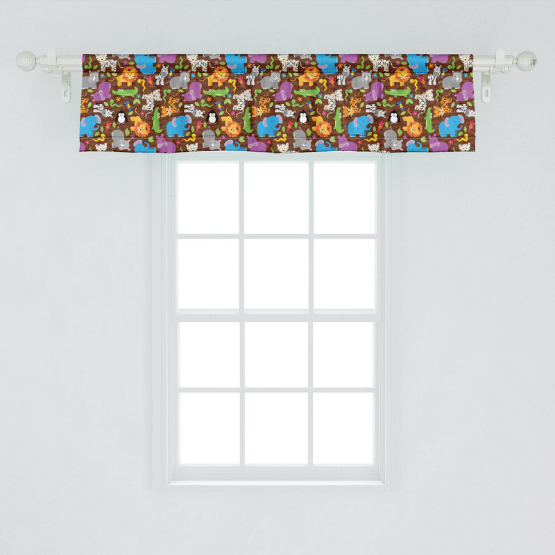 Ambesonne Animal Valance Pack of 2 Cartoon Jungle Scene Multicolor, L 42 po x L 18 po