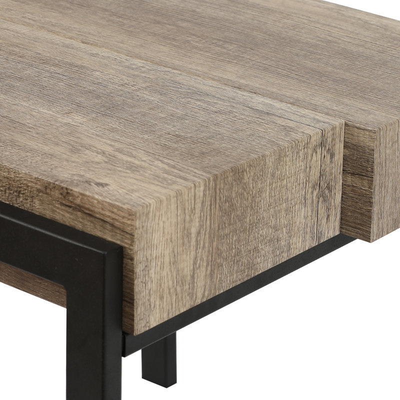 20'' Rustic Oak Grain End Table, Modern Industrial Side Table