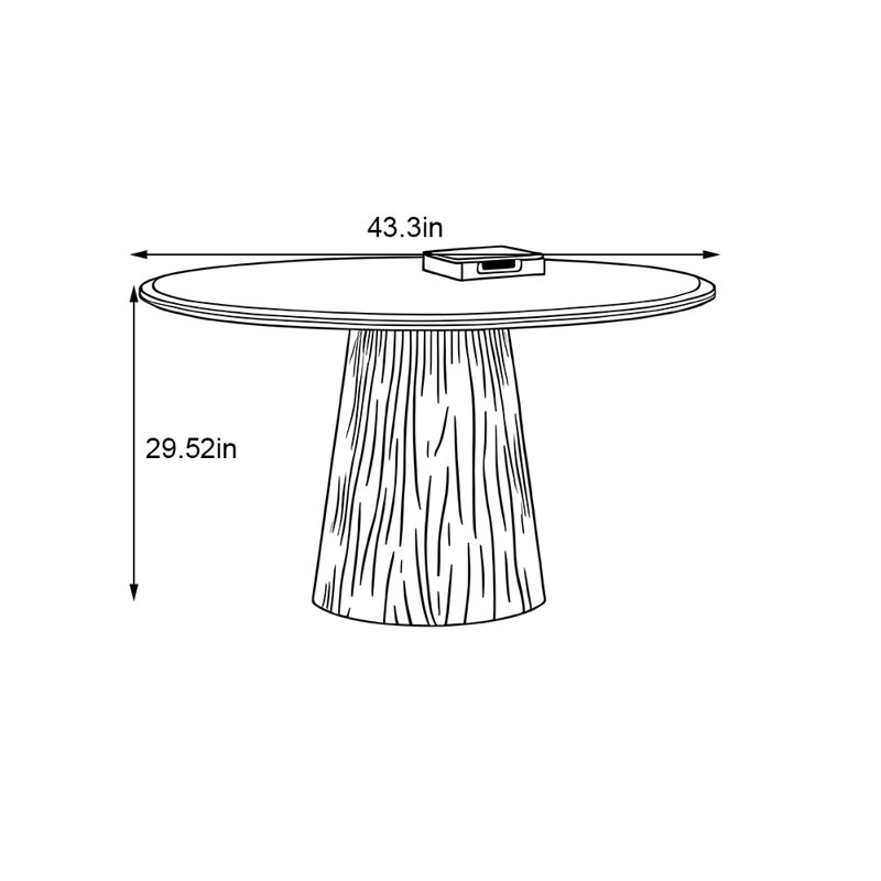 Embedded rock plate circular dining table, 29.5"H x 43.3"L x 43.3"W