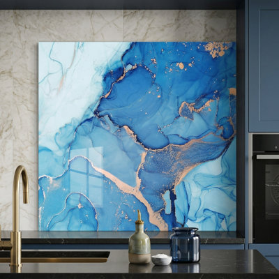 Aurelia 24" x 24" Tempered Glass Backsplash in Sapphire & Gold