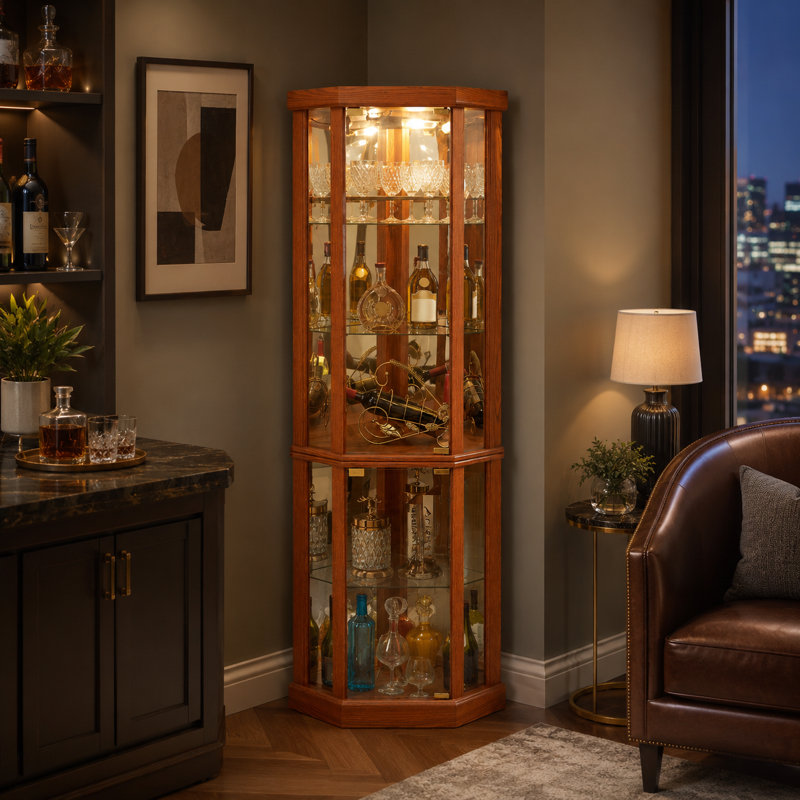 Lighted Corner Curio Cabinet with Adjustable Shelves
