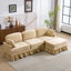 Canapé modulaire 103,15 po avec jupe plissée à volants amovible, canapé nuage en chenille, repose-pieds et accoudoirs évasés, canapé en tissu en L à 4 places