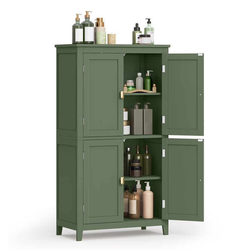 Armoire de rangement au sol à 4 portes de 43,5 po avec tablettes réglables Arhavi, Vert/doré