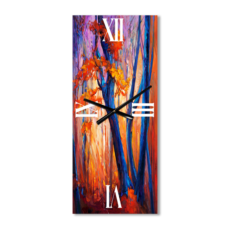Horloge murale Silhouettes d'arbres en forêt d'automne, Grand