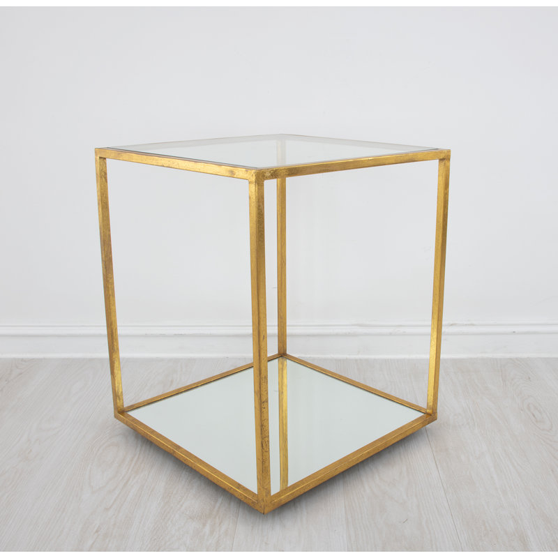 Emily Glass End Table, Antiqued Gold Leaf