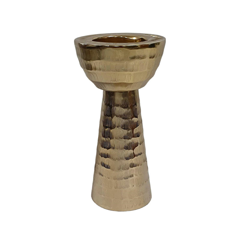 Handmade Aluminum Candle Holder - Gold, 10" H x 5" W x 5" D