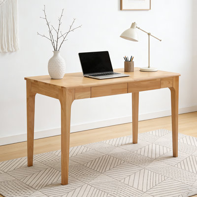 Bureau en bois massif avec tiroirs, bureau debout Mid-Century moderne pour le bureau personnel, la chambre à coucher et les petits espaces - Bois naturel