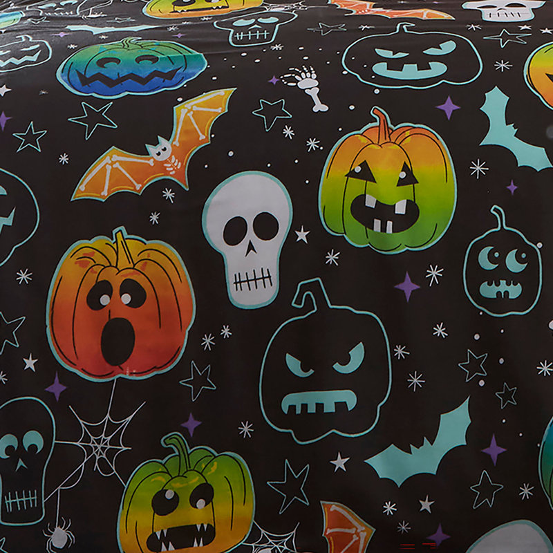 Scary Pumpkins 100% Polyester (Recycled) Block Print Duvet Cover Set with Pillowcases
