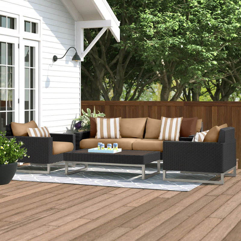 Sameko Amali 4-Piece Rattan Sofa Seating Group With Sunbrella Cushion Covers, Brown, Beige