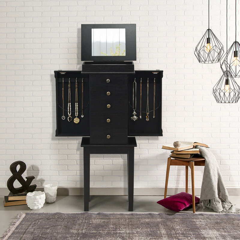 Armoire à bijoux autoportante avec miroir Ambriz, Noir