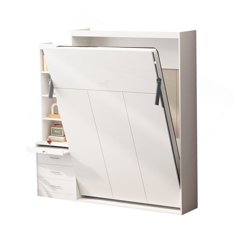 Lit escamotable vertical peu encombrant avec tablettes et tiroirs pour différentes pièces