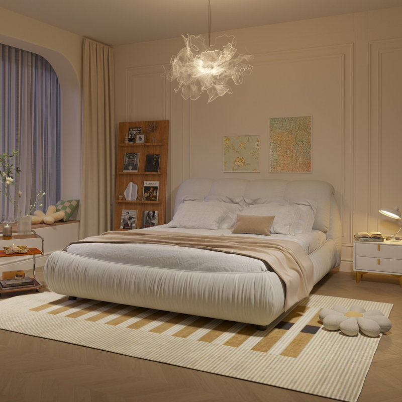 Lit plateforme de luxe avec dossier surdimensionné rembourré, lit plateforme tapissier, lit unique, Gris, Très grand