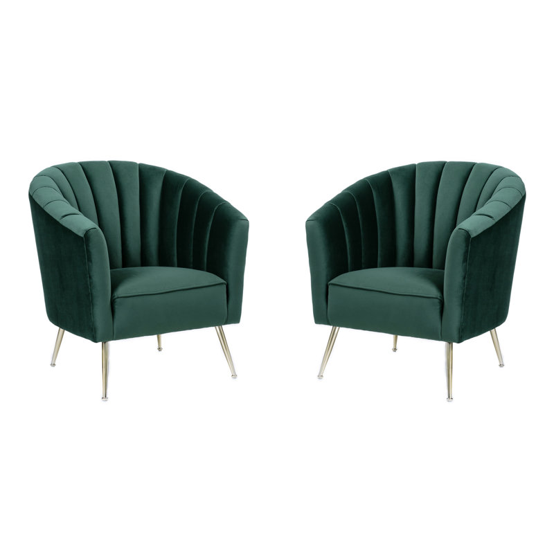 Fauteuil demi-tonneau Rosemont, Velours vert