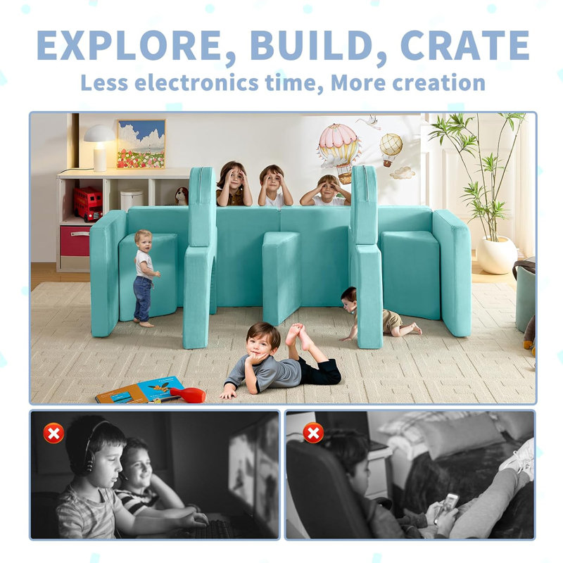 Chesterle Kids and Toddler Play Couch, Convertible Folding Sofa,12 in 1 Multifunctional Modular Kids Sofa for Playing, Creativing, Sleeping