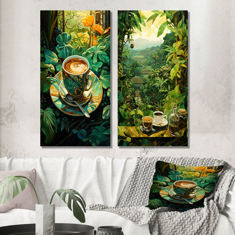 Coffee Kopi Luwak Landscape - Coffee Wall Art Prints Set Of 2, 28" H x 25" W, Wrapped Canvas