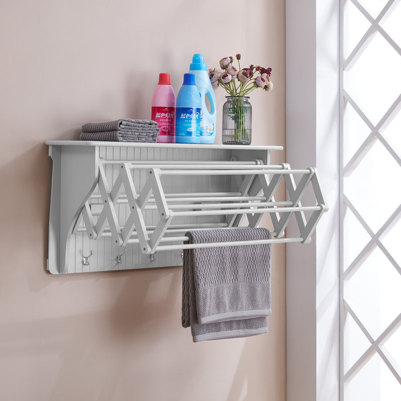 Collapsible Accordion Wall Mounted Drying Rack, White