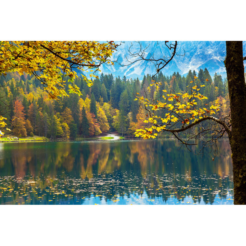 «Golden Reflections Lake», art mural sur toile tendue, H 30 po x l 40 po