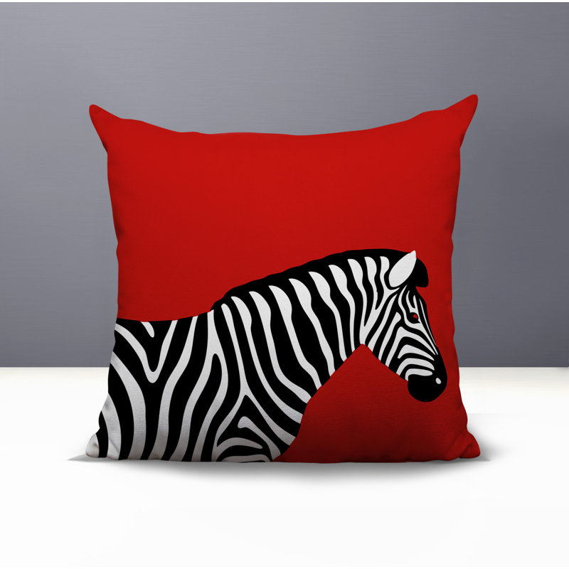Oreiller carré réversible intérieur / extérieur Hala Zebra, Red, H 19 po x l 19 po x P 5,25 po
