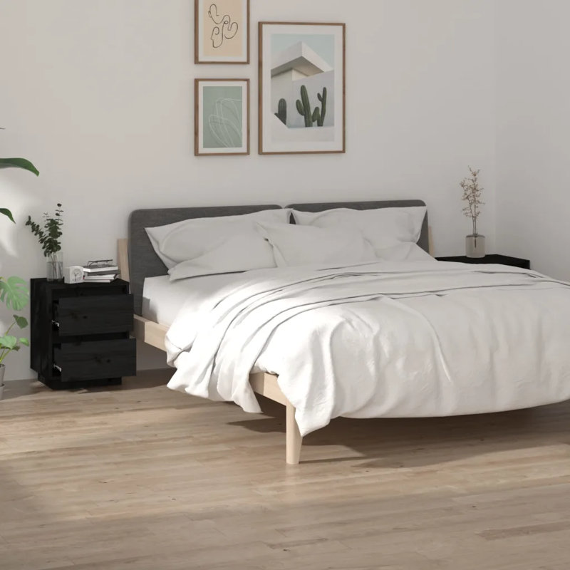Greeta 40cm W Solid Wood Bedside Table, Black