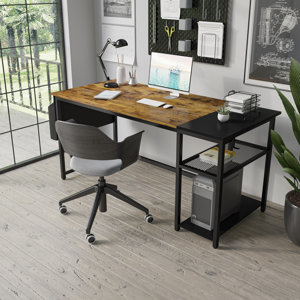Myra 47" W Home Office Computer Writing Study Desk with Storage Shelves