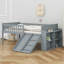 Children Platform Bed with Guardrail, Slide & Storage Shelves-519205730