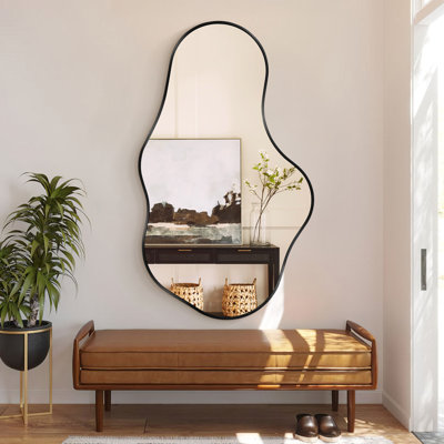 Asymmetrical Wall Mirrors Set of 2, Modern Decorative Metal Frame Mirrors, Unique Irregular Design for Living Room, Bedroom, Bathroom