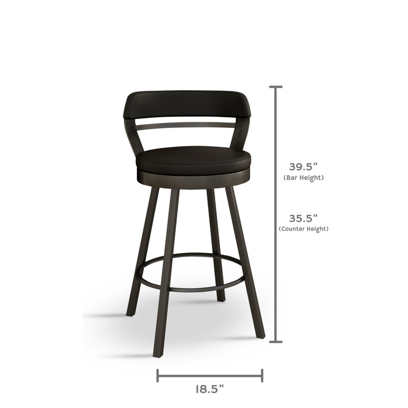 Neufeld Swivel Upholstered Counter Stool with Metal Frame, Black, Bar Stool (30" Seat Height
