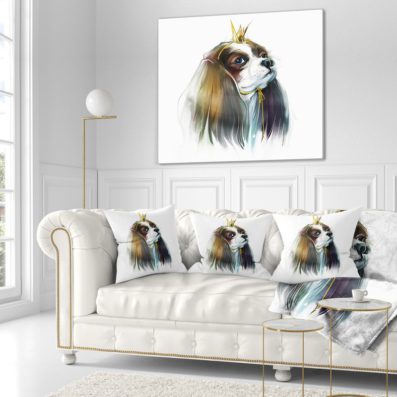 Mignon petit chien en couronne - coussin imprimé animal, 18 po x 18 po, Coussin décoratif