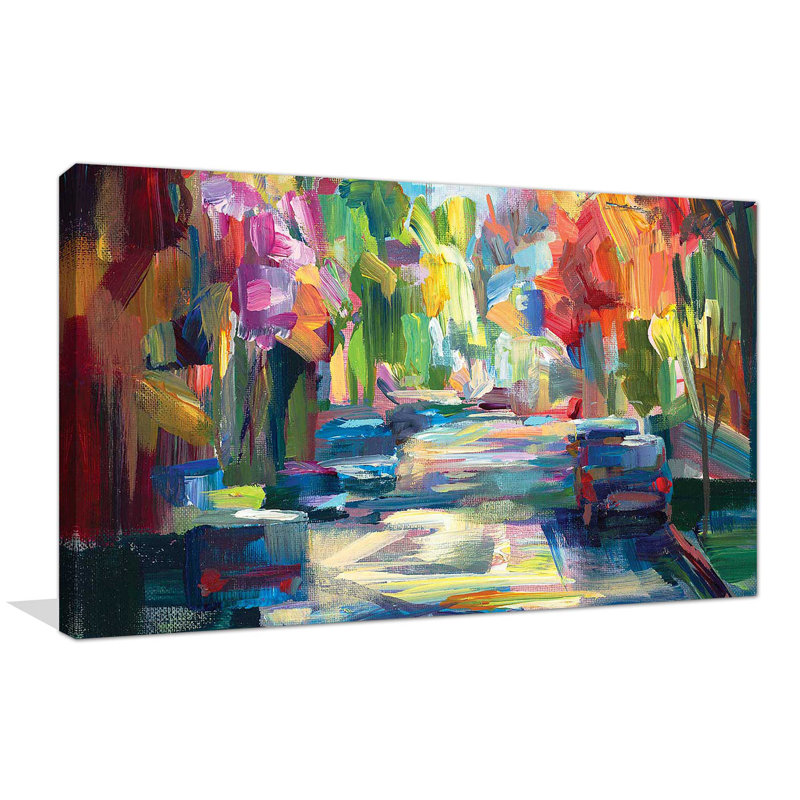 Joyaux du matin - peinture encadrée sur acrylique, Toile tendue, H 28 po x l 48 po x P 1,5 po