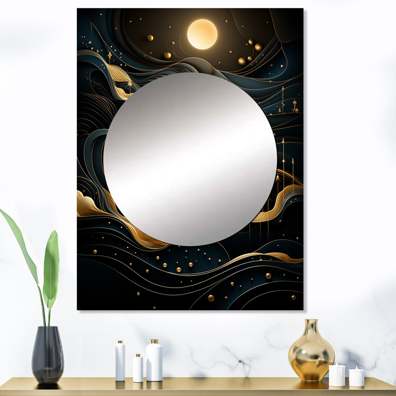 Taneal or et minimalisme Moolight Fever I - Miroir mural décoratif paysager, grand miroir doré, impression sur métal