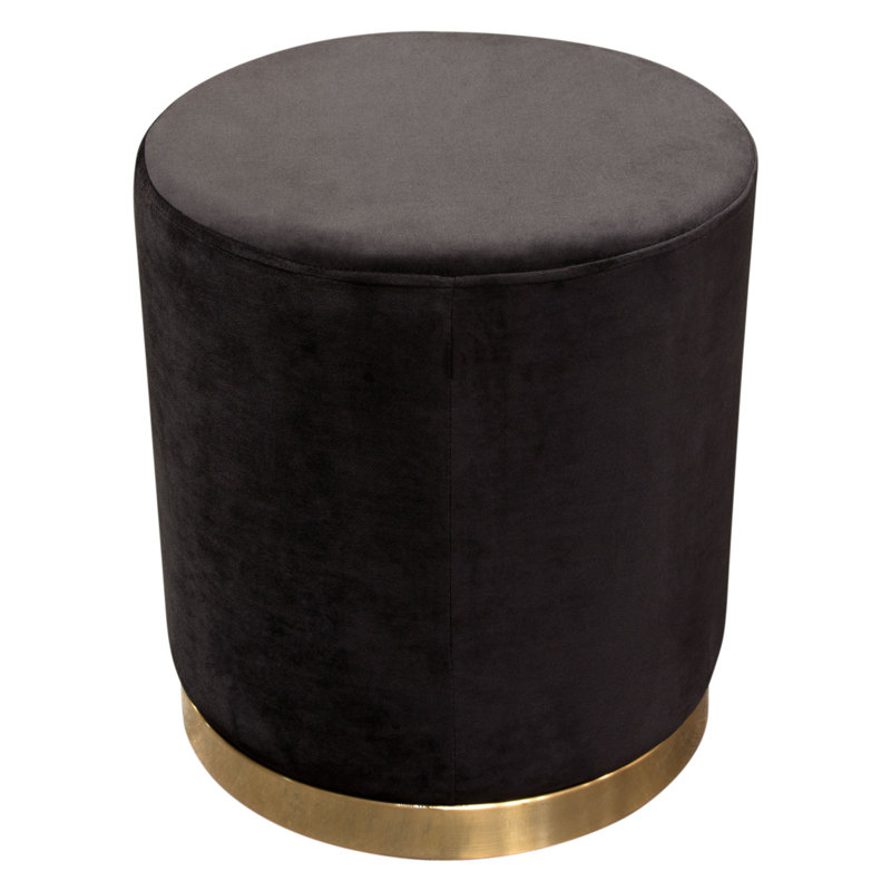 Repose-pieds rond standard en velours Pantilimon, 100 % polyester noir