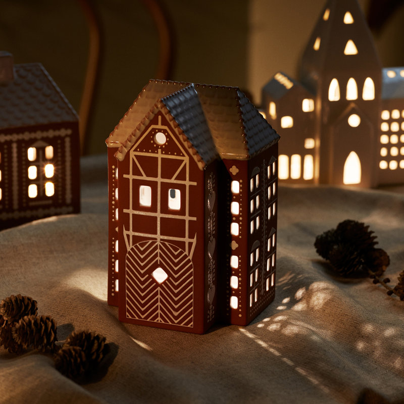 Gingerbread 6.1" Stoneware Tabletop Lantern