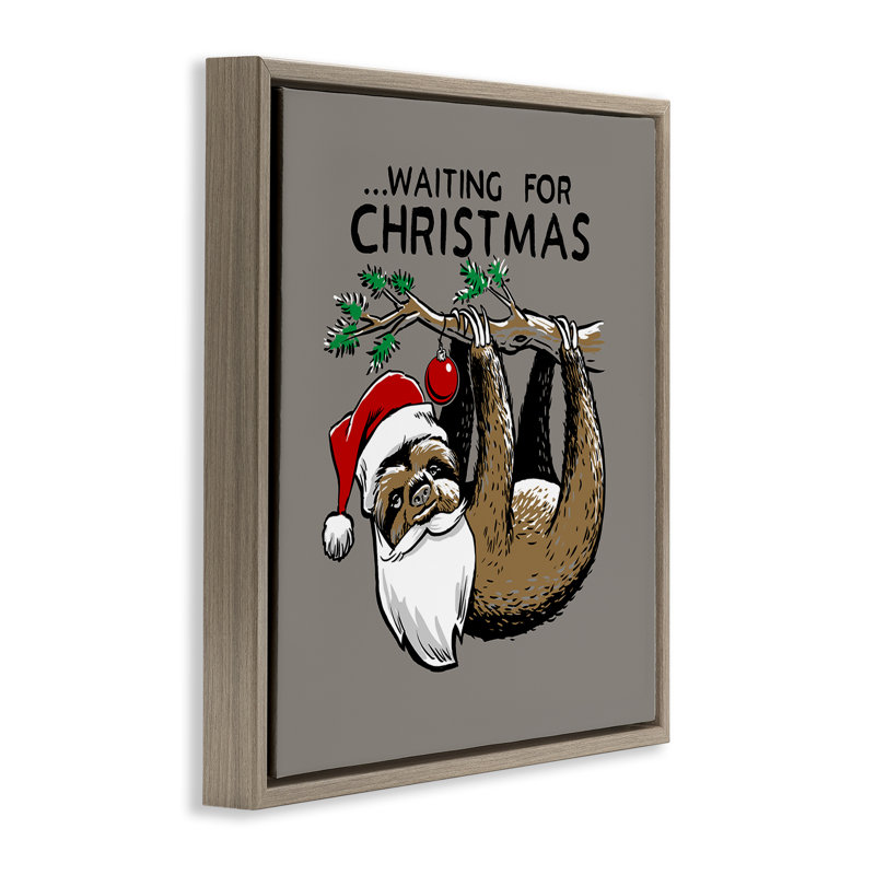 «Santa Christmas Sloth Canvas» par Jedco Brands, Inc., Cadre flottant orme Montalcino, H 18 po x l 18 po