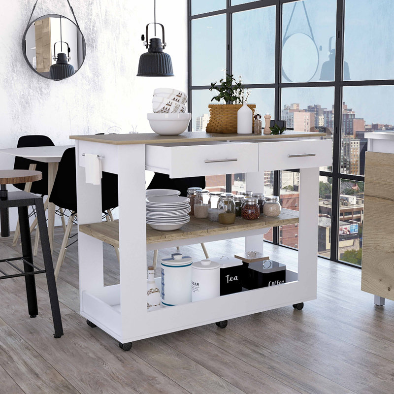 Îlot de cuisine, deux tablettes, deux tiroirs