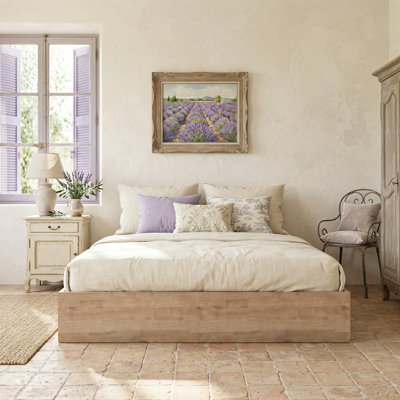 Rustic Wood Hydraulic Lift Storage Platform Bed Frame without Headboard