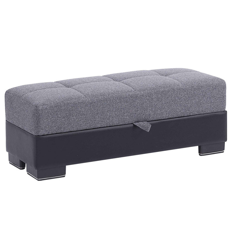 Legacy Fabric Upholstered Ottoman with Storage, Gray/Black Polyester