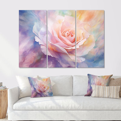 «Ethereal Pink Rose Hue» - ensemble d'art mural toile arc-en-ciel