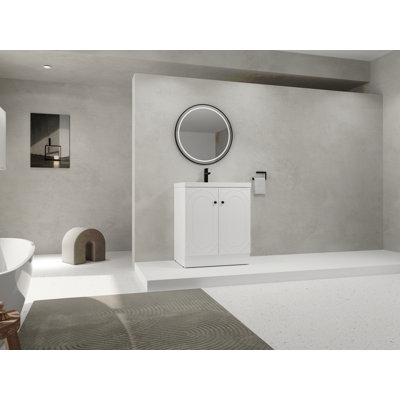 Lavabo de salle de bain autoportant en résine 30 po et 2 portes d'armoire à fermeture en douceur (emballage KD)