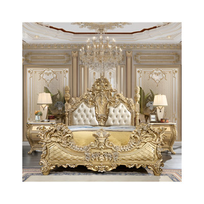 Metallic Antique Gold Hand Carved Bed