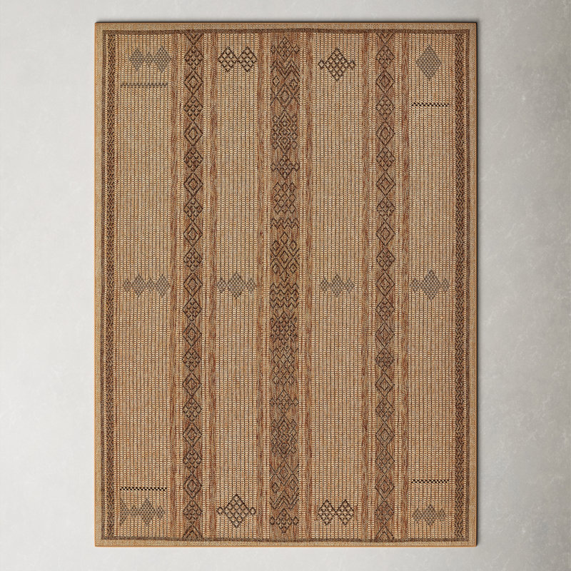 Ava Beige and Brown Geometric Synthetic Area Rug