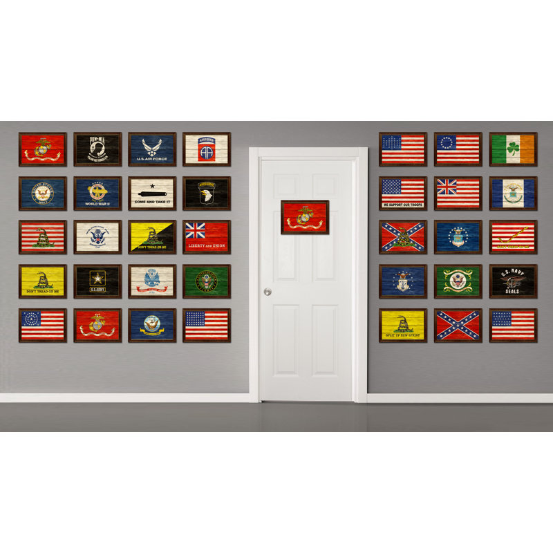 Impression de drapeau militaire texturé militaire des États-Unis avec cadre brun doré, 19 x 27