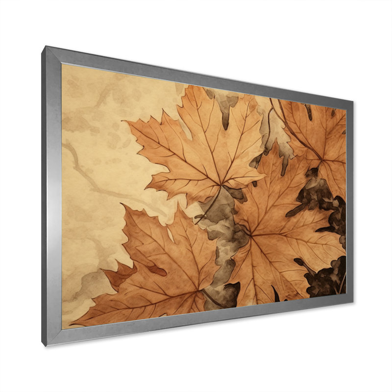 «Brown Beige Leafs Harmony I», reproduction sur toile, H 24 po x l 32 po x P 1 po, Cadre photo argenté